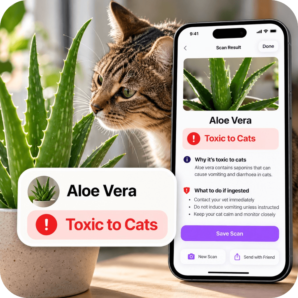 Toxic Kitty scan of aloe vera showing a Toxic to Cats result