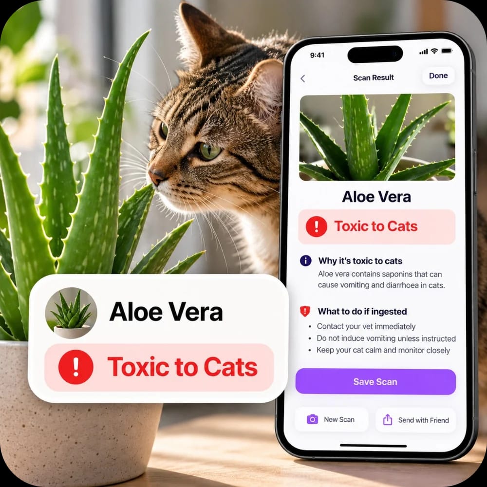 Toxic Kitty scan of aloe vera showing a Toxic to Cats result
