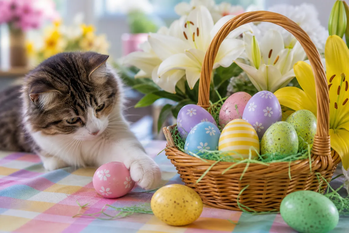 Easter eggs and spring flowers - cat hazards
