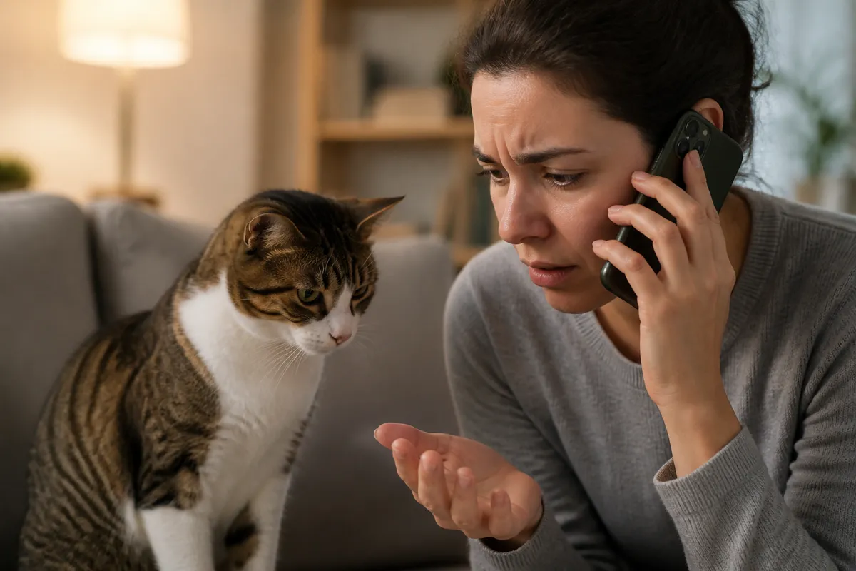 Cat owner calling a vet instead of inducing vomiting at home